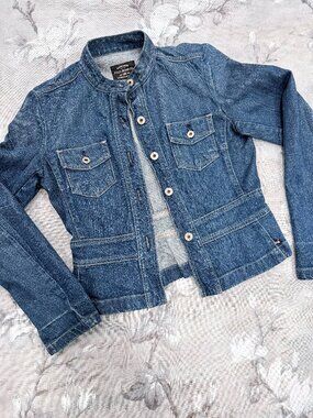 Ralph Lauren Polo Jeans Co Julia Jacket Denim Fitted Peplum Waist Stretch Small